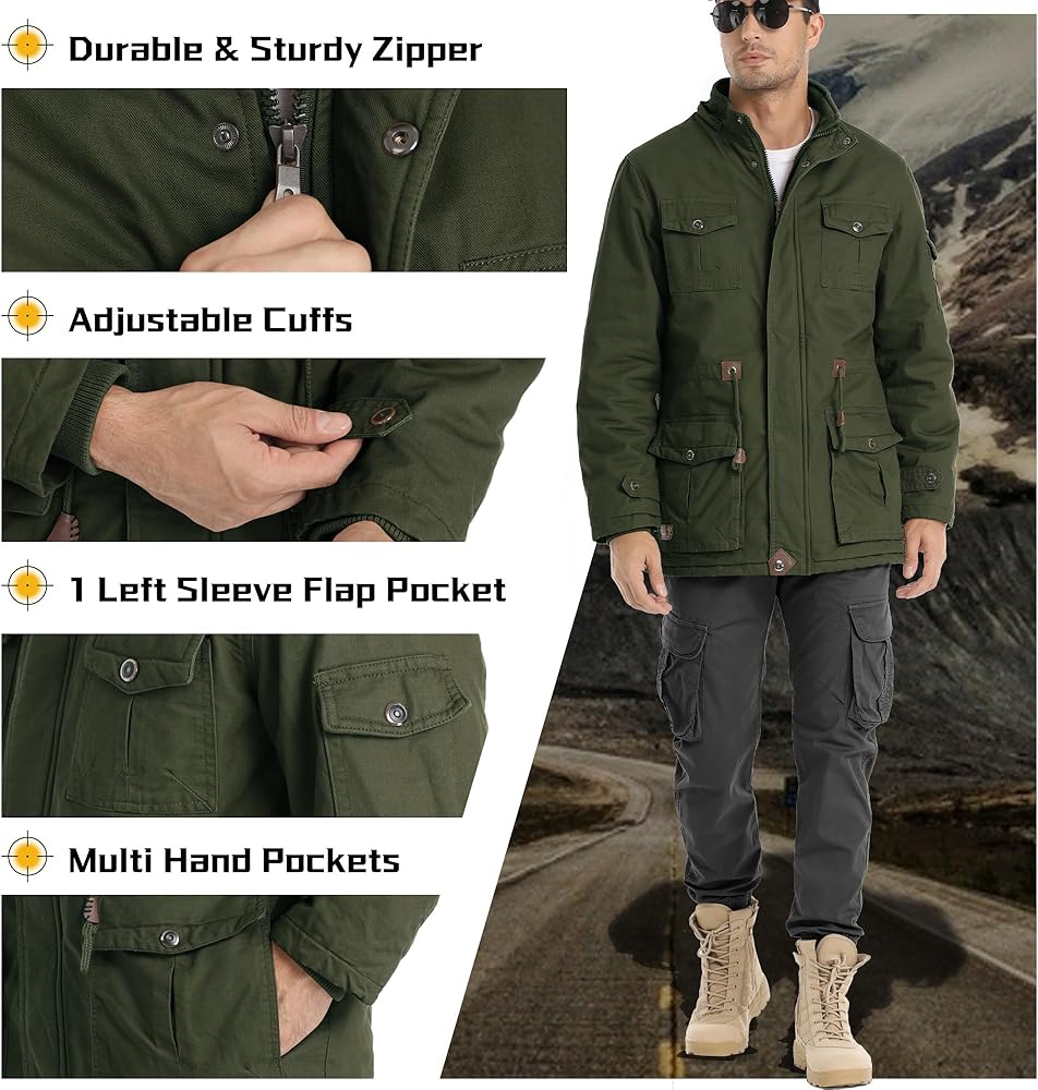 CHEXPEL Stand Collar Winter Fleece Work Jacket Men Cargo Coat